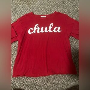 Red cropped long sleeve with “chula”